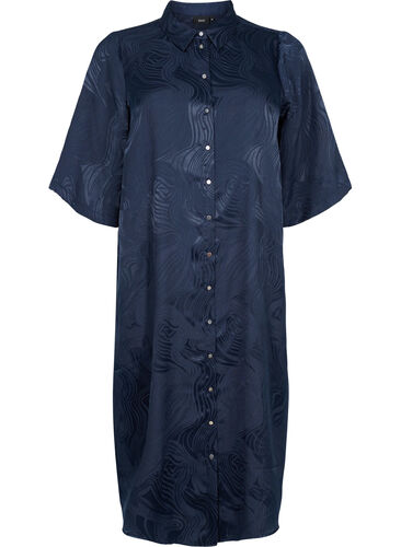 Lång skjortklänning med ton-i-ton-mönster, Night Sky, Packshot image number 0