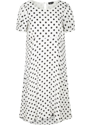 Kortärmad viskosklänning med prickar, White w. Black Dot, Packshot image number 0