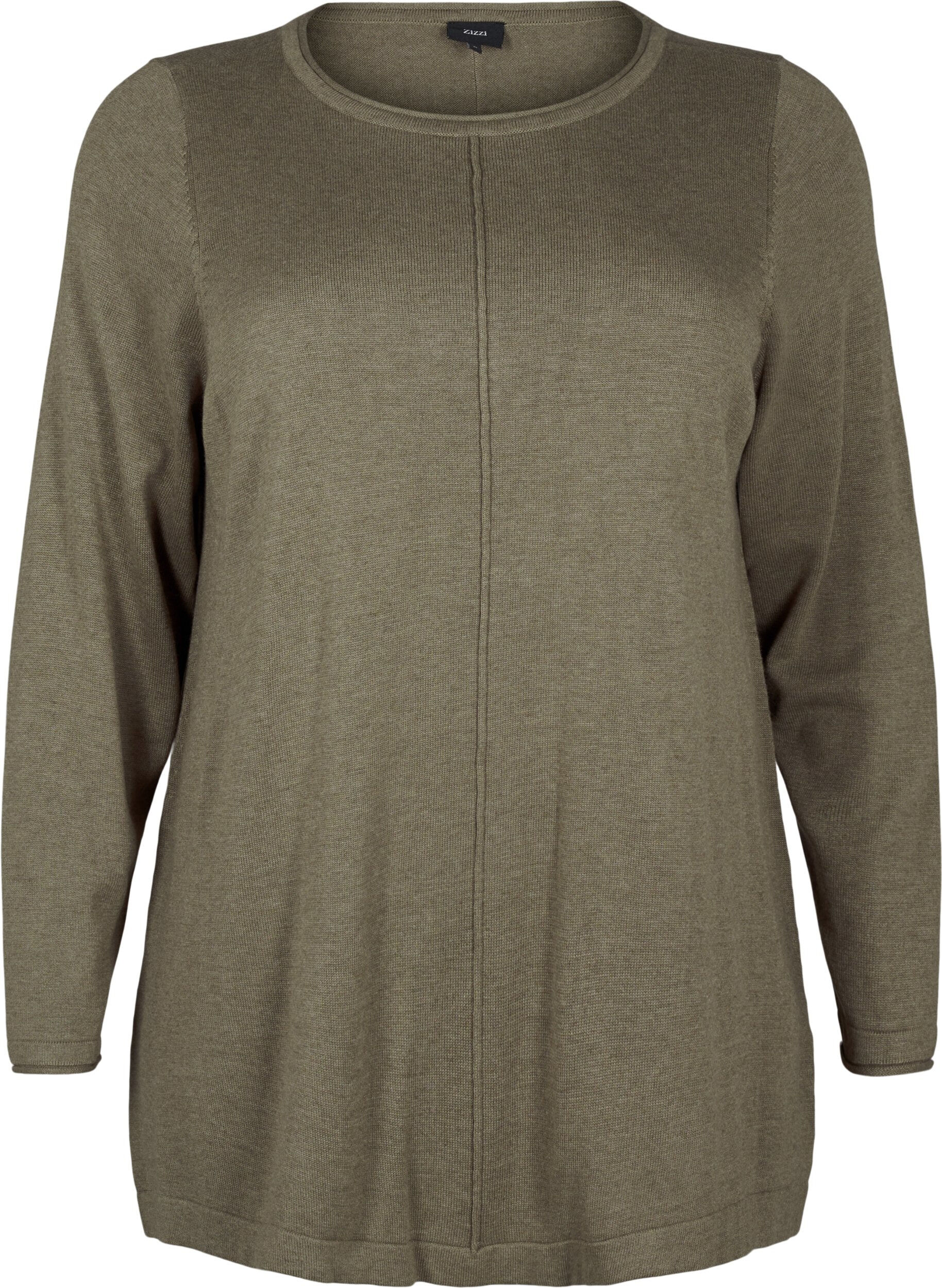 Zizzi Stickad blus i bomull-viskosblandning, Gr&ouml;n, Packshot image number 0