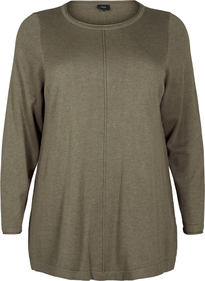 Stickad blus i bomull-viskosblandning, Grön, Packshot image number 0