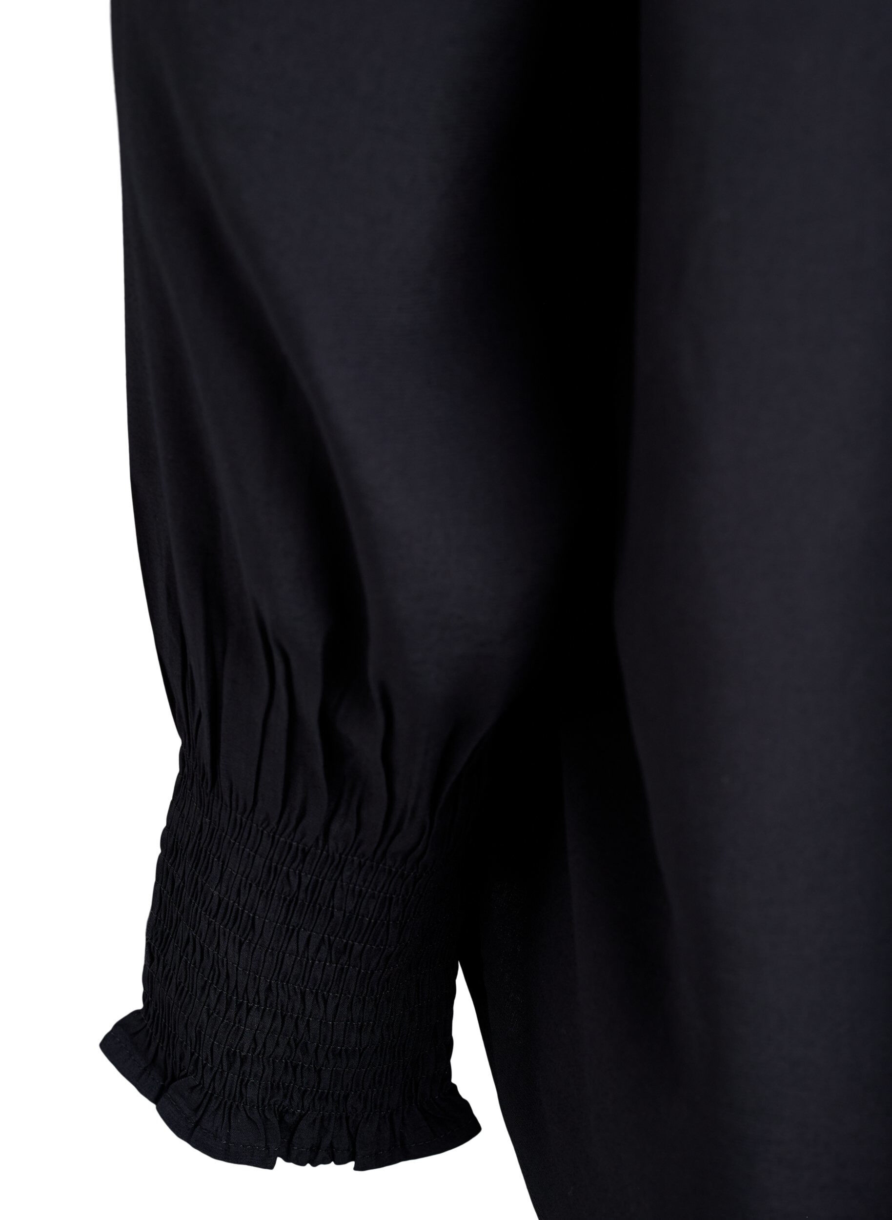 ZizziBlus med volangkrage och rynkning, Svart, Packshot image number 3