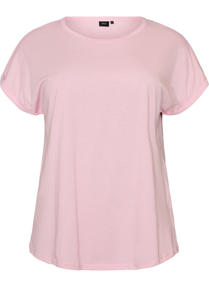 Kort&auml;rmad t-shirt i bomullsmix, Rosa, Packshot image number 0