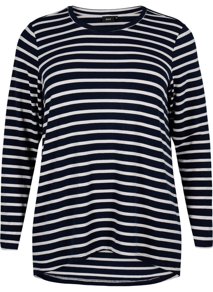 Långärmad blus med ränder, Evening Blue Stripe, Packshot image number 0