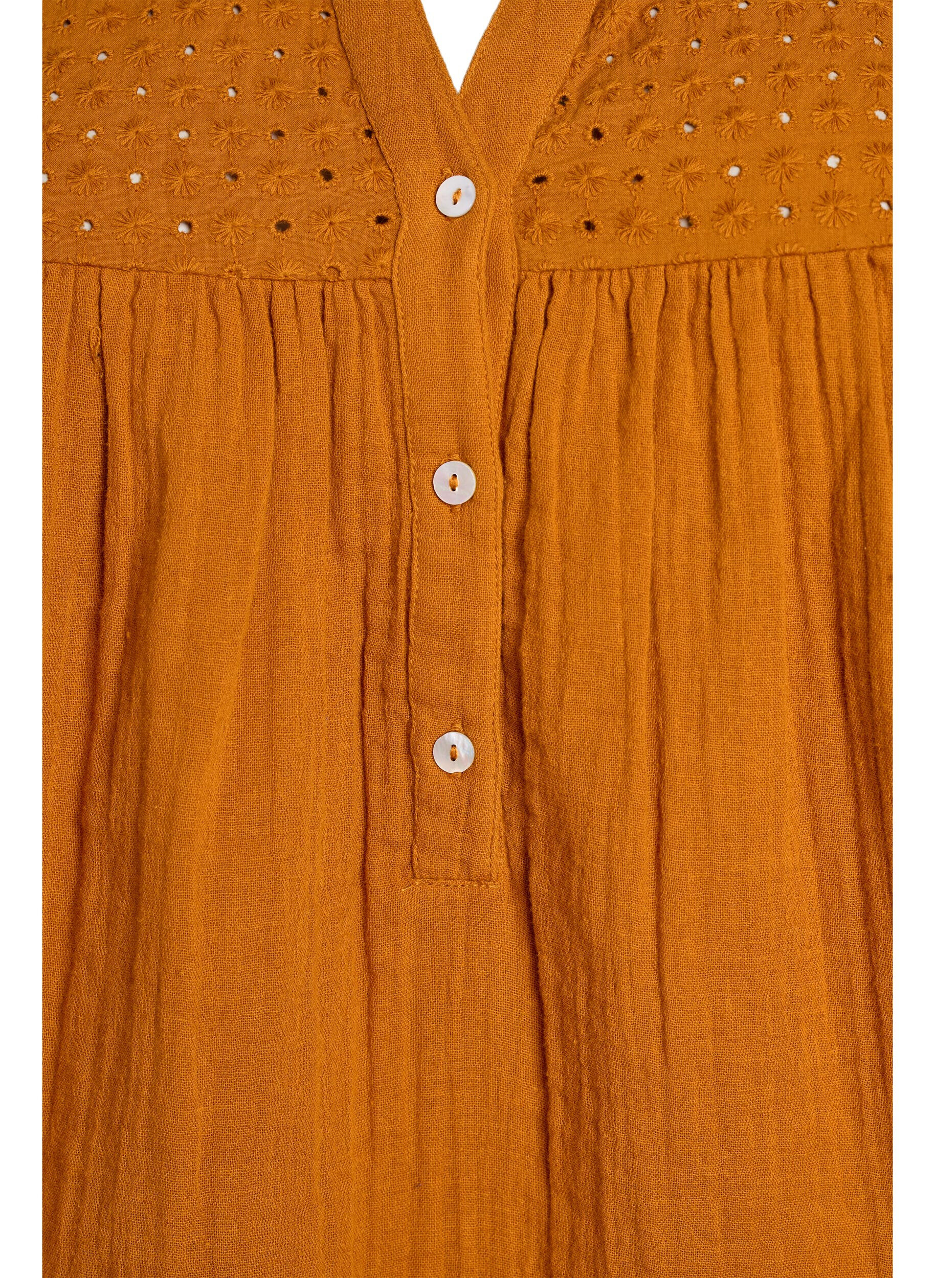 ZizziBlus i bomullsmuslin med broderie anglaise, Orange, Packshot image number 2