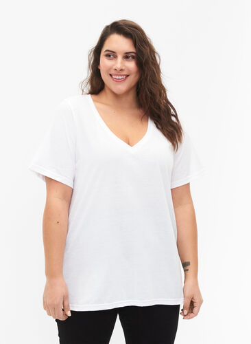 FLASH - 2-pack v-ringade t-shirtar, White/Black, Model image number 0