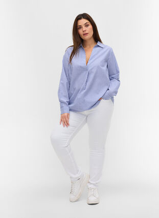 Randig skjorta i ekologisk bomull, Dazzling Blue Stripe, Model image number 2