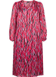 Långärmad midi-klänning med tryck, Fuchsia Pink AOP