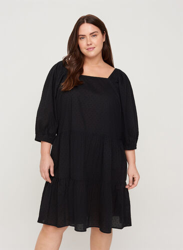 A-linjeformad klänning med 3/4 ärmar , Black, Model image number 0