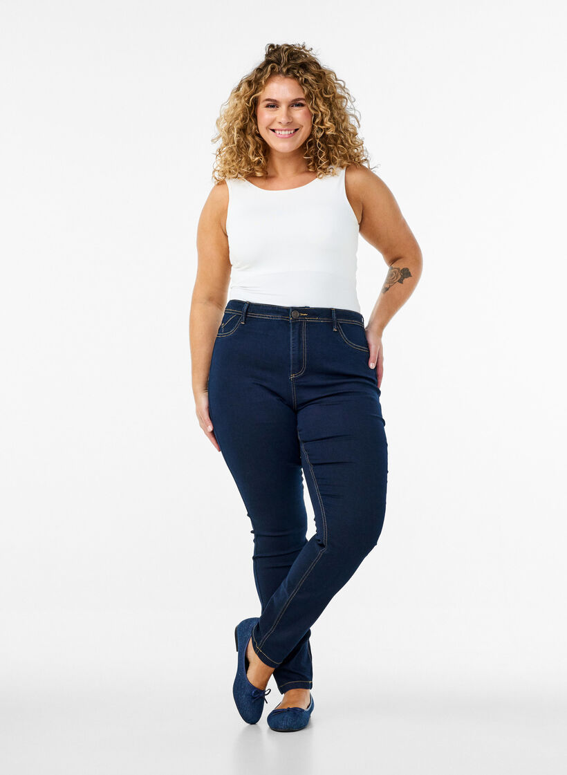 Superslimmade Amy-jeans med hög midja, Blå, Model image number 0