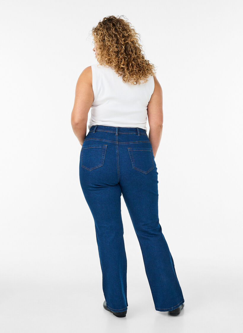 H&ouml;gmidjade jeans med bootcut, Bl&aring;, Model image number 1