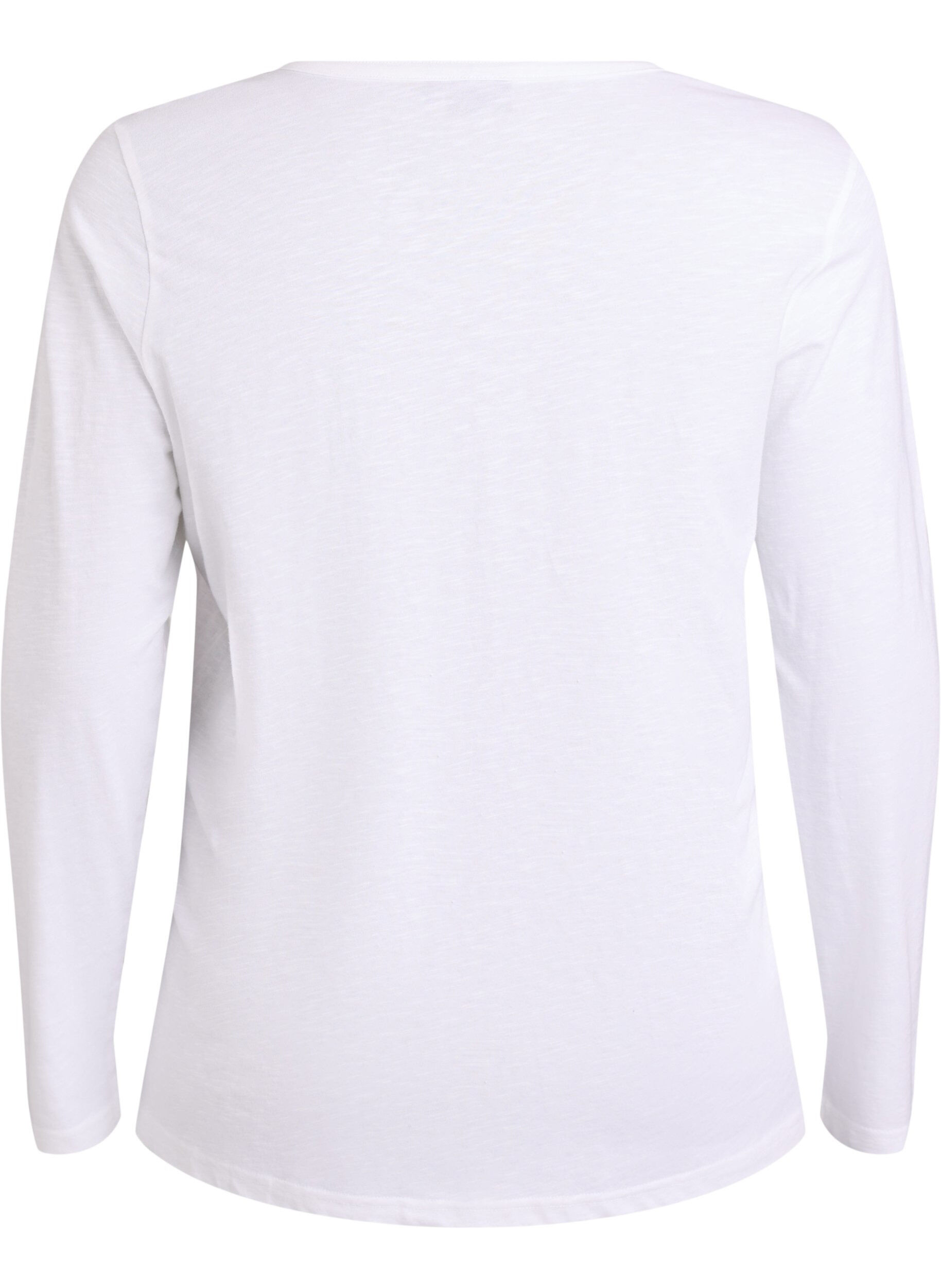 ZizziL&aring;ng&auml;rmad t-shirt med v-ringning och knappar, Vit, Packshot image number 1