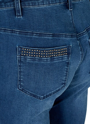 Nille jeans med hög midja och nitar, Medium Blue denim, Packshot image number 3