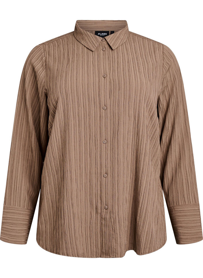 FLASH - Skjorta med textur, Brun, Packshot image number 0