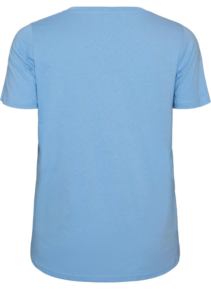 T-shirt i bomull med tryck framtill och v-ringning, 0698, Packshot image number 1