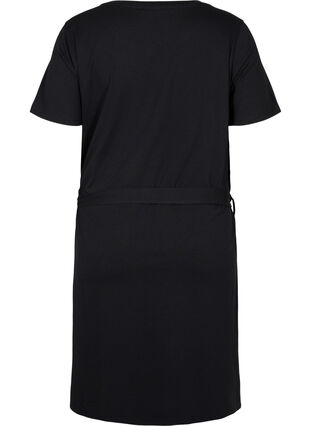 Kortärmad klänning med midjeband, Black, Packshot image number 1