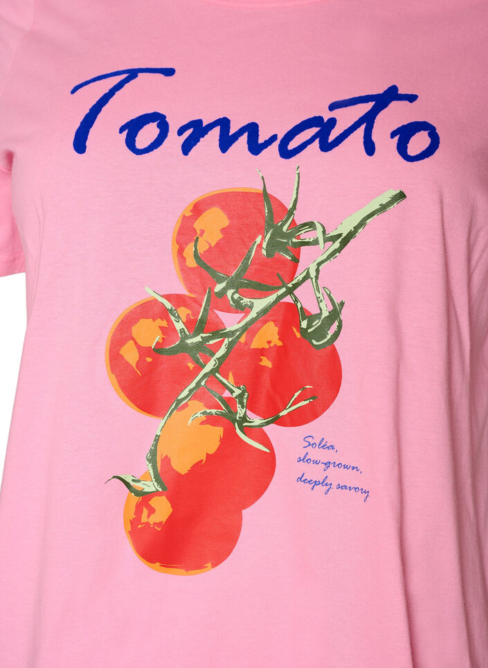 T-shirt i ekologisk bomull med tomat-tryck, Rosa, Packshot image number 2