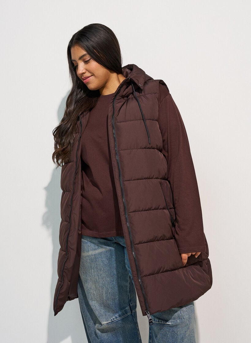 L&aring;ng v&auml;st med huva och fickor, Brun, Model image number 3