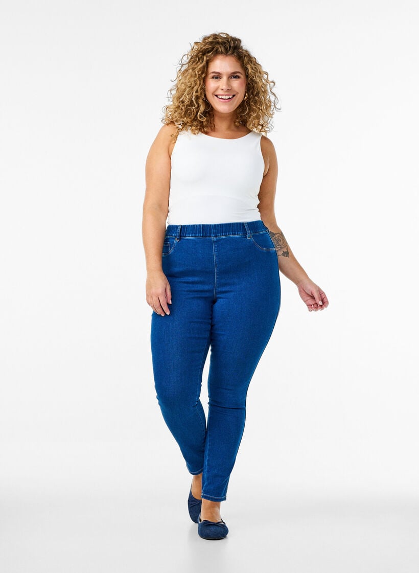 Jeggings med h&ouml;g midja, Bl&aring;, Model image number 0