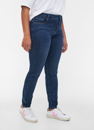 Amy jeans med hög midja och stretchteknologi, Blue denim, Model image number 2
