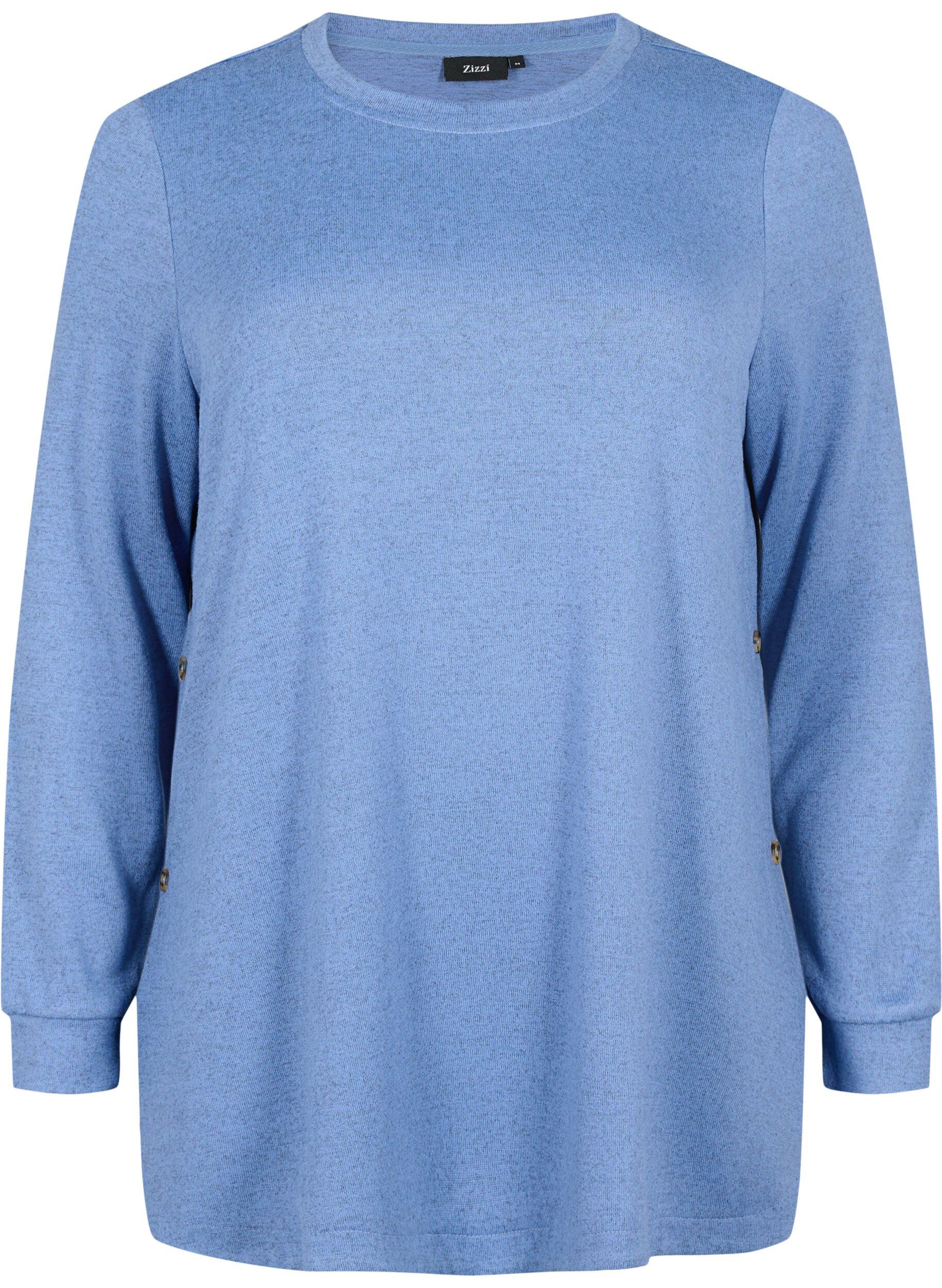 Zizzi Melerad blus med knappar, Colony Blue Melange, Packshot image number 0