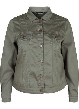 Kort färgad jeansjacka, Agave Green, Packshot image number 0