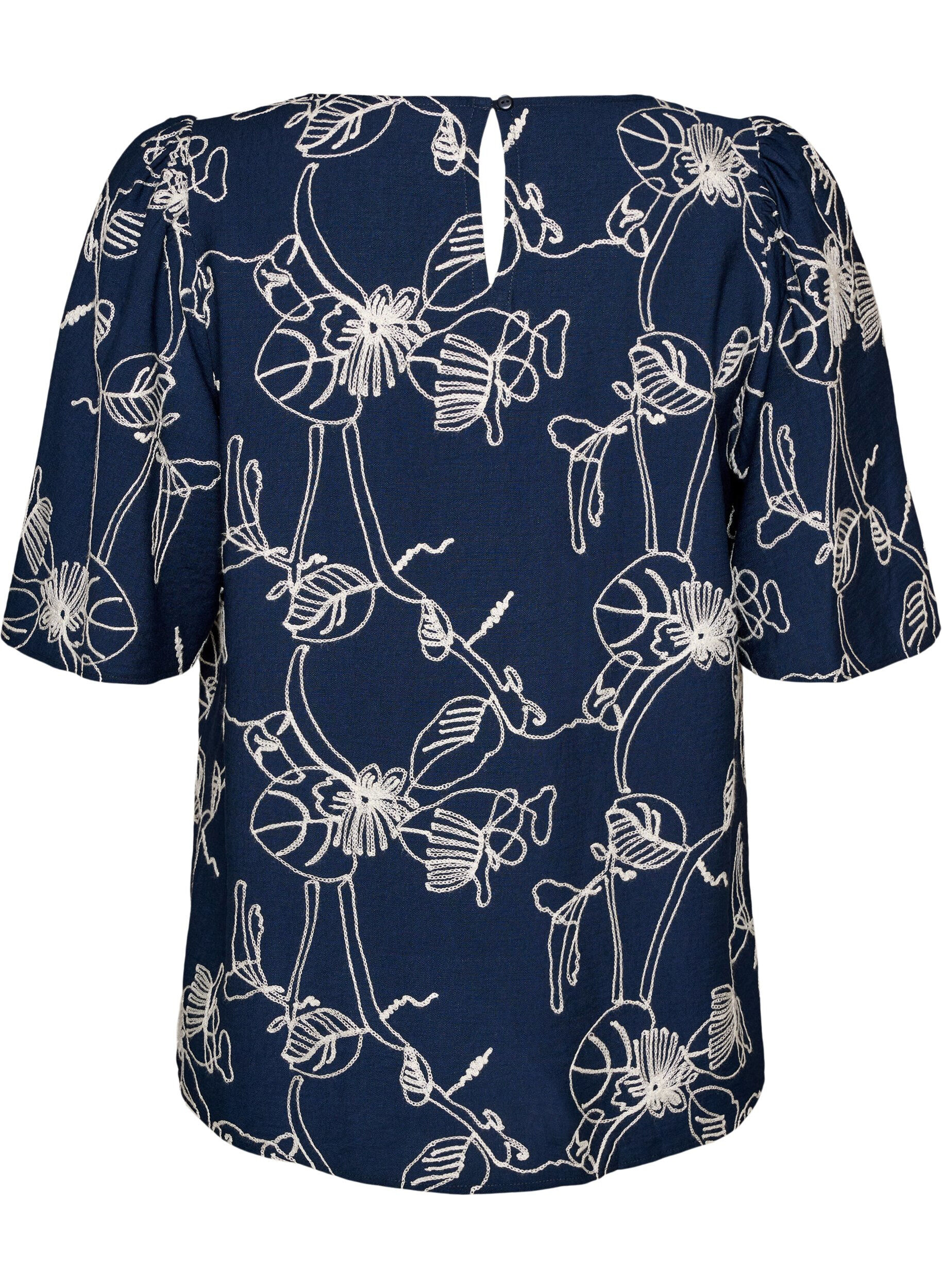 ZizziKort&auml;rmad blus med broderat m&ouml;nster, Bl&aring;, Packshot image number 1