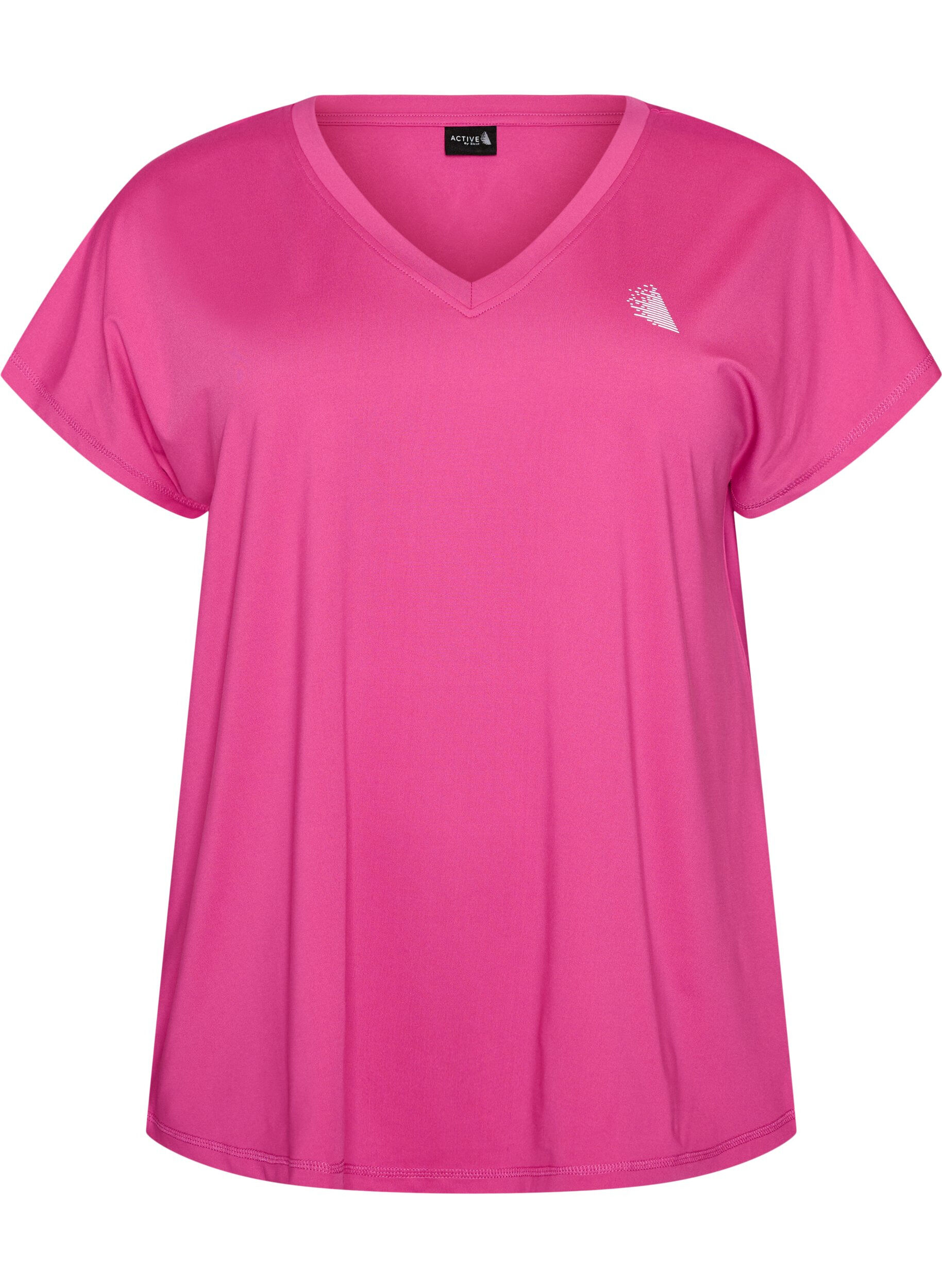 ZizziTr&auml;nings t-shirt med v-ringning och l&ouml;s passform, Rosa, Packshot image number 0
