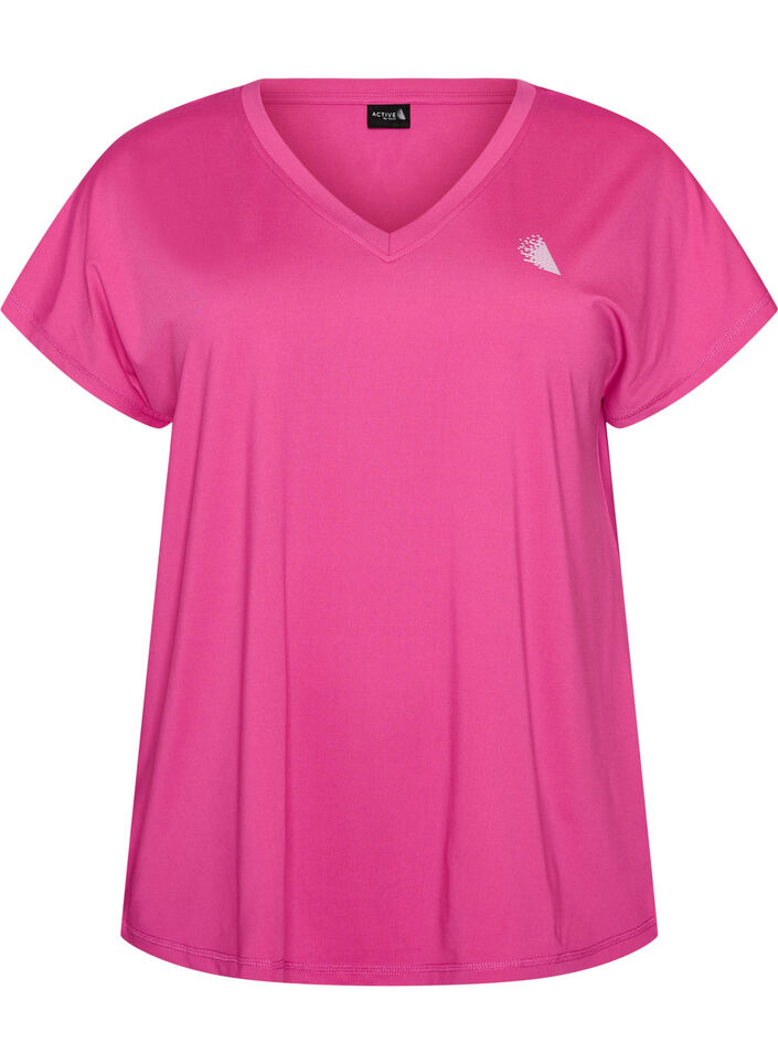 Tr&auml;nings t-shirt med v-ringning och l&ouml;s passform, Rosa, Packshot image number 0