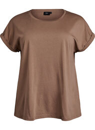 Kort&auml;rmad t-shirt i bomullsblandning, Brun