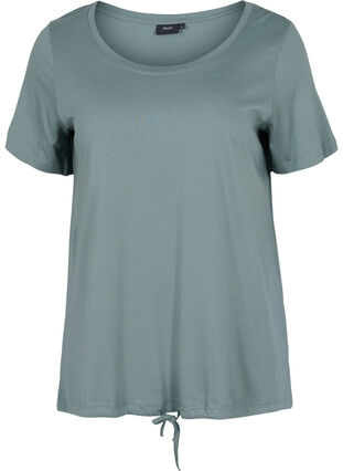 Kortärmad t-shirt med dragsko i nederkant, Balsam Green, Packshot image number 0