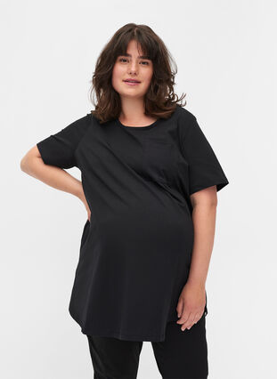 Kortärmad gravidtopp i bomull, Black, Model image number 0