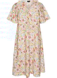 Midikl&auml;nning i viskos med blommigt m&ouml;nster och volangkrage, Rosa