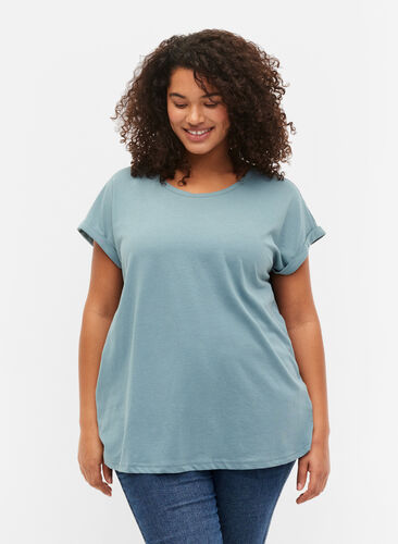 Kortärmad t-shirt i bomullsmix, Smoke Blue, Model image number 0