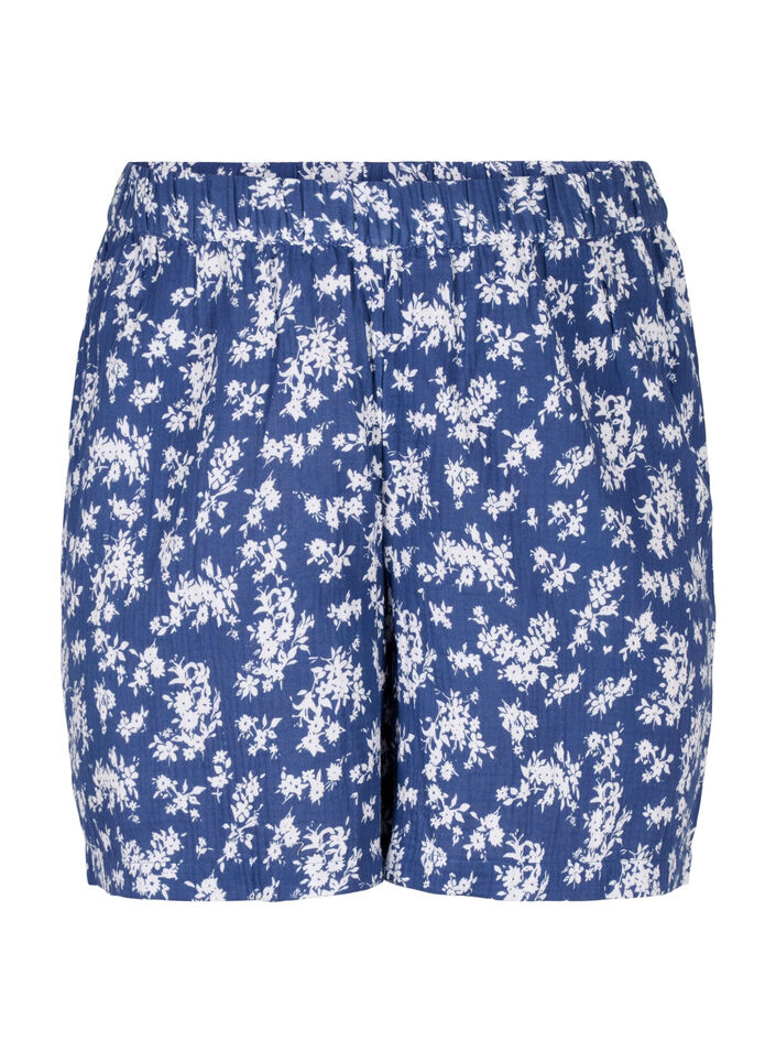  Blommiga nattshorts i bomull, V. Indigo Flower AOP, Packshot image number 0