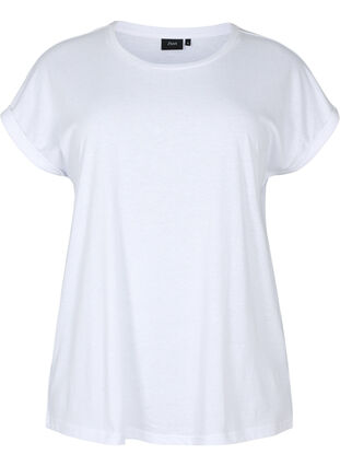 Kortärmad t-shirt i bomullsblandning, Bright White, Packshot image number 0