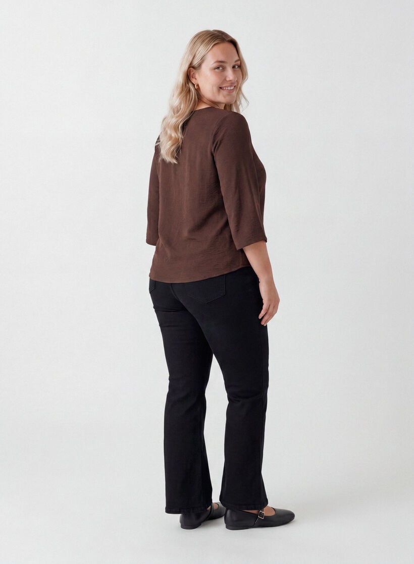 Blus med 3/4-&auml;rm, Brun, Model image number 2