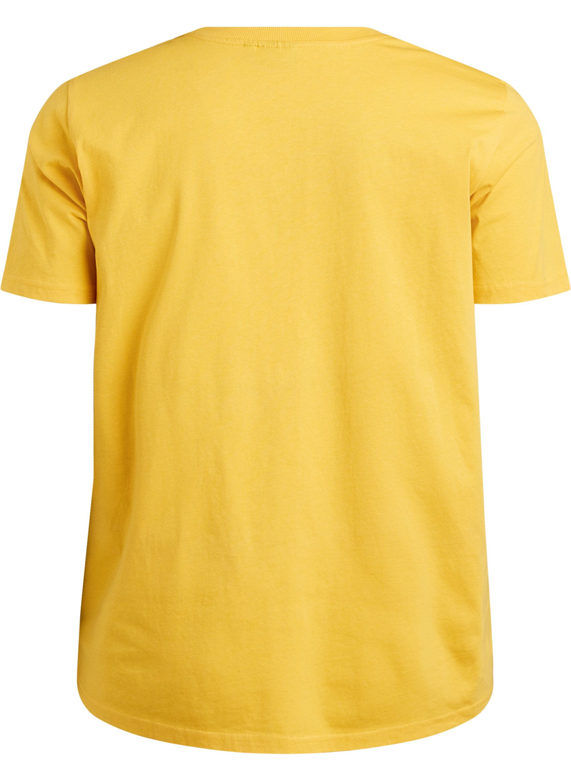 ZizziEnkel t-shirt i bomull med rund halsringning, Gul, Packshot image number 1