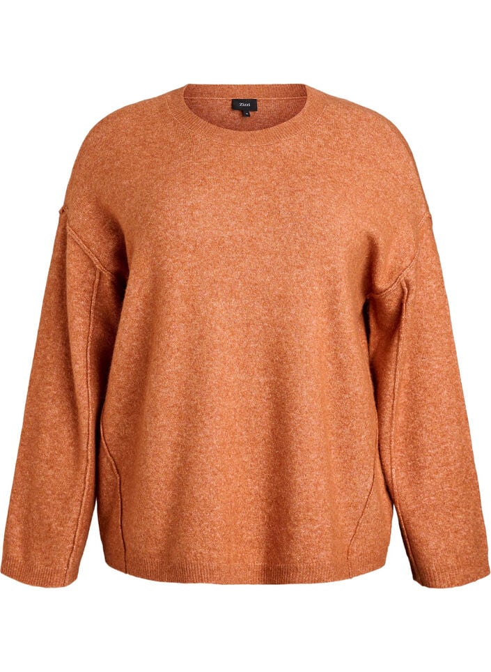 L&ouml;st stickad tr&ouml;ja med framtr&auml;dande s&ouml;mmar, Orange, Packshot image number 0