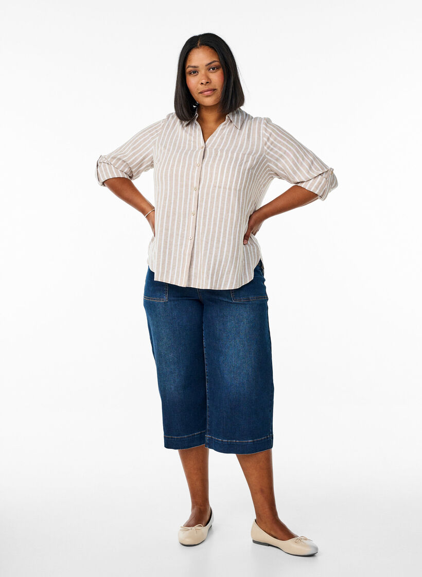 Skjorta i linne och viskos med 3/4-ärmar, Beige, Model image number 1