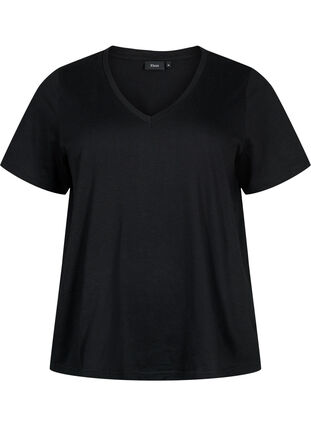 Kortärmad enkel t-shirt med v-ringning, Black, Packshot image number 0