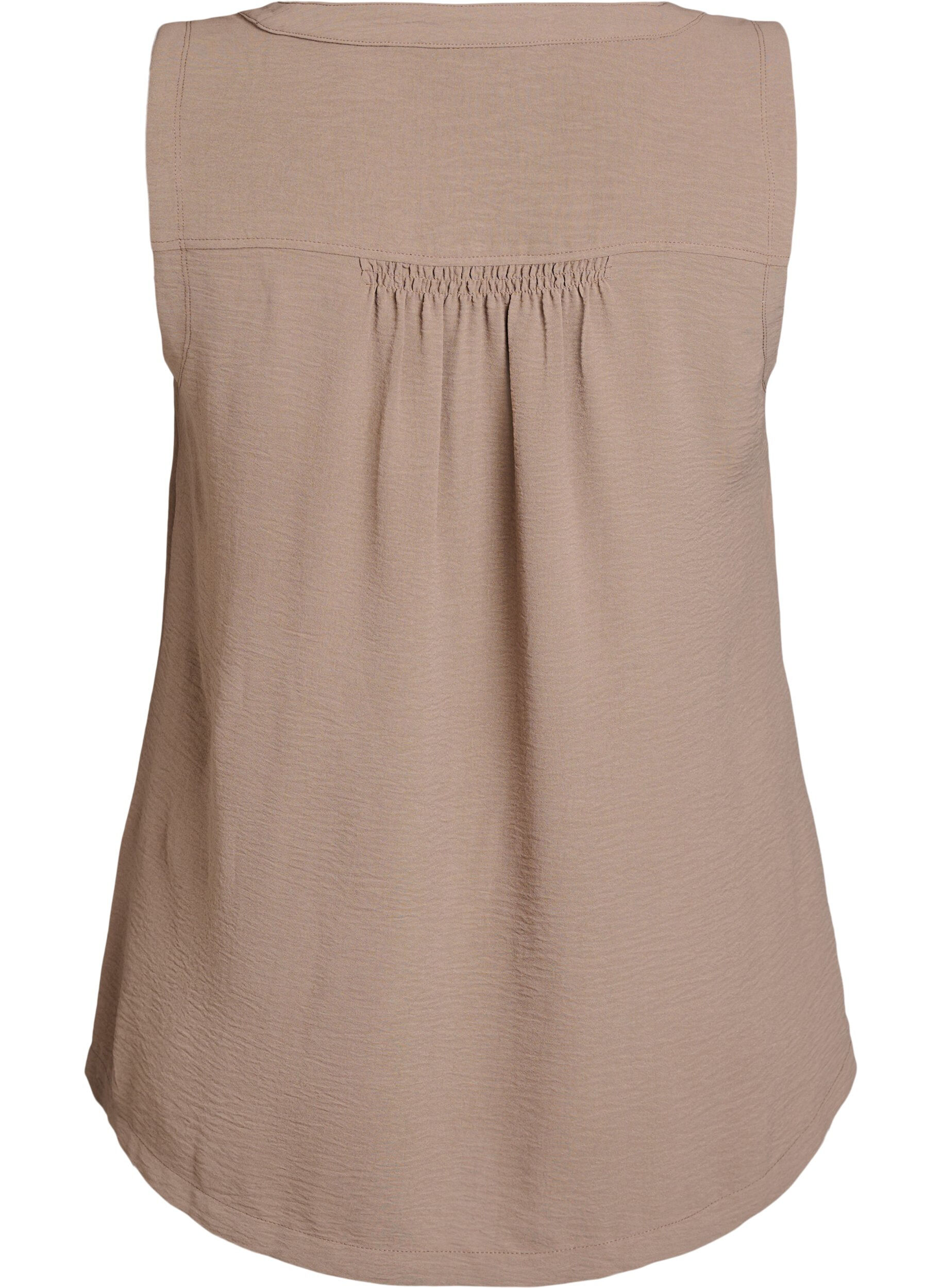 Zizzi&Auml;rml&ouml;s topp med rynkdetaljer, Brun, Packshot image number 1