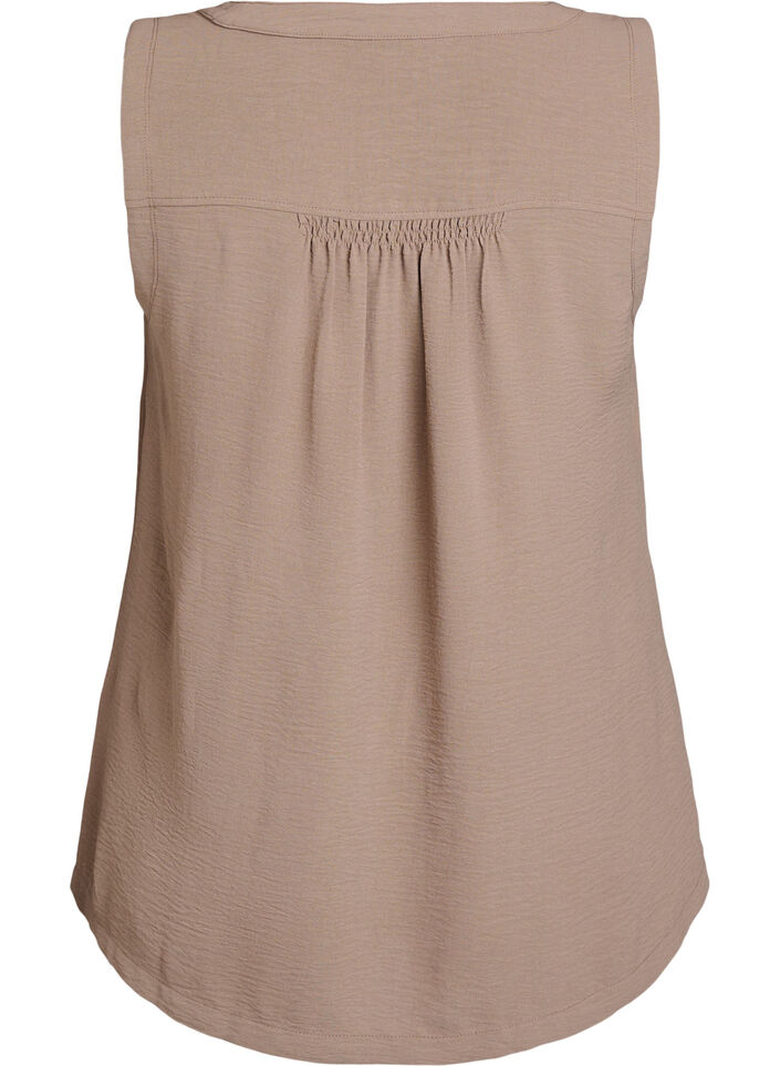 &Auml;rml&ouml;s topp med rynkdetaljer, Brun, Packshot image number 1