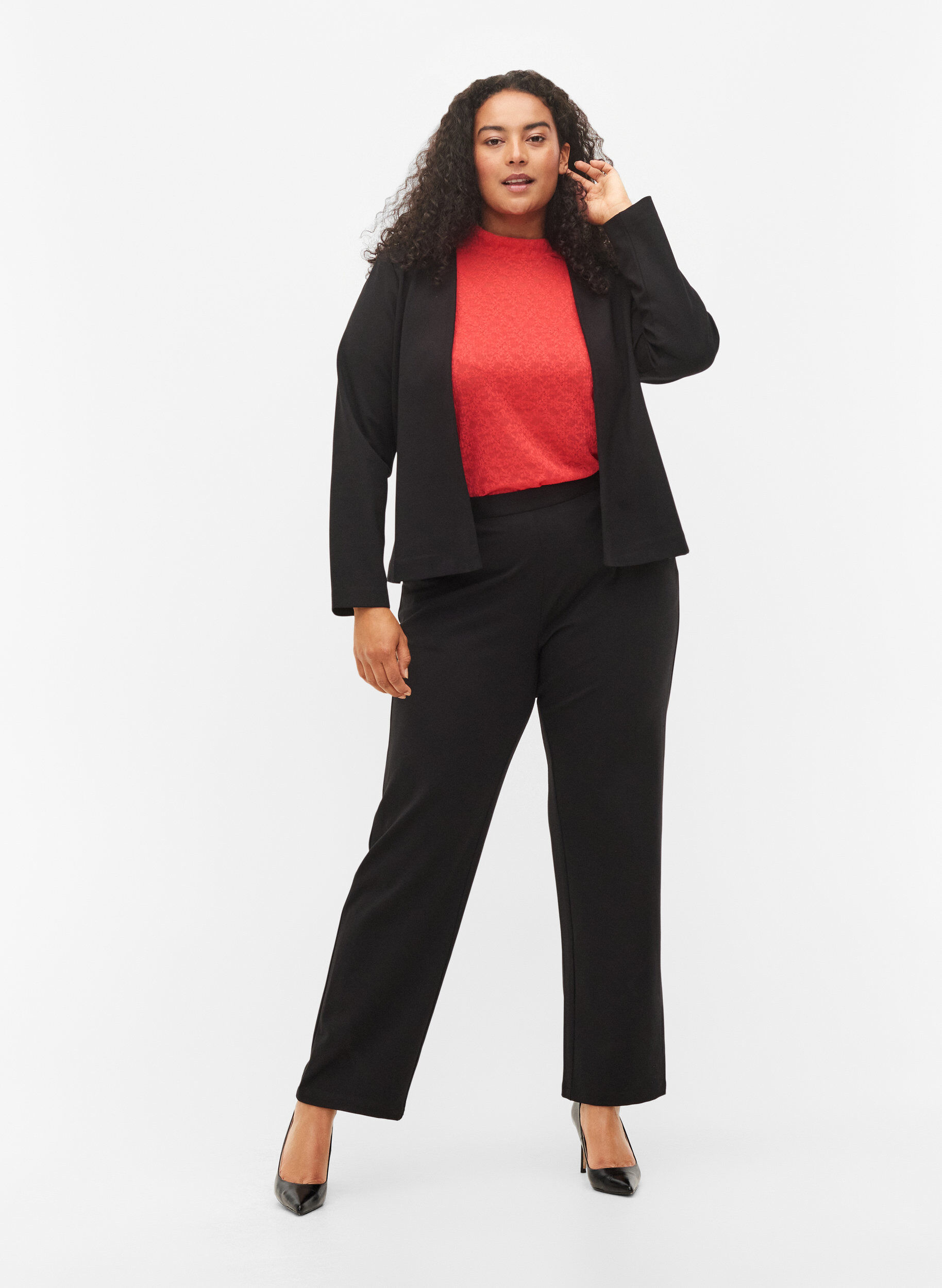 Zizzi L&aring;ng&auml;rmad spetsblus med kroppsn&auml;ra passform, Hibiscus, Model image number 2