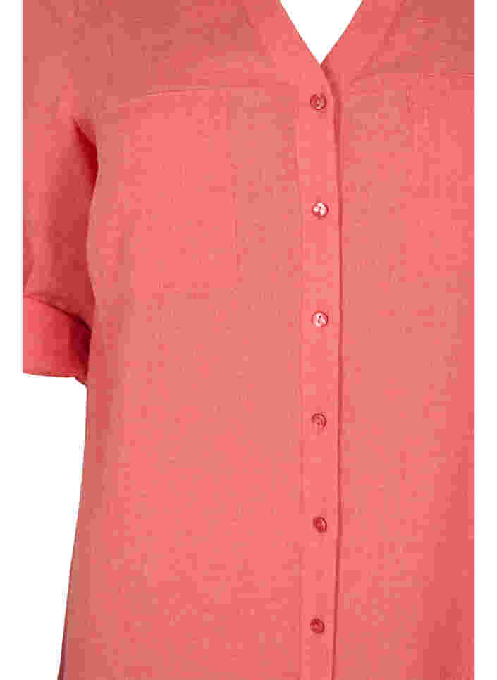 Lång skjorta med 3/4-ärmar och v-ringning, Hot Coral, Packshot image number 2