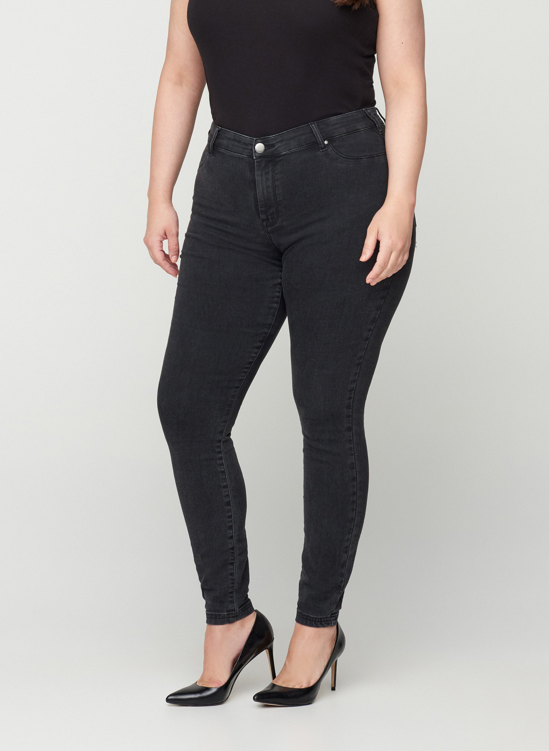 Zizzi Jeggings i bomullsmix, Grey Denim, Model image number 2