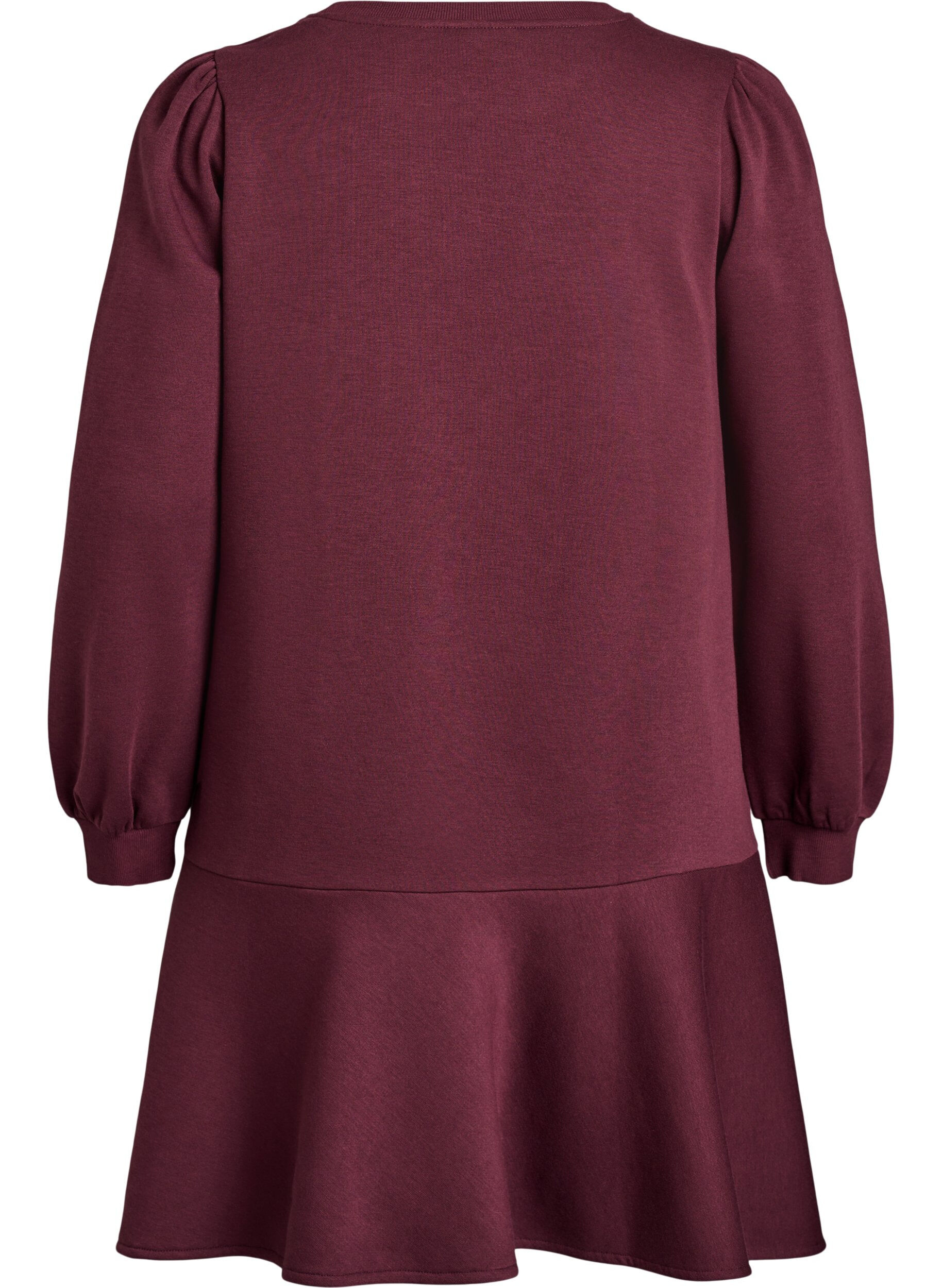 Zizzi Kort sweatshirtkl&auml;nning med volangdetalj, M&ouml;rk Bordeaux, Packshot image number 1