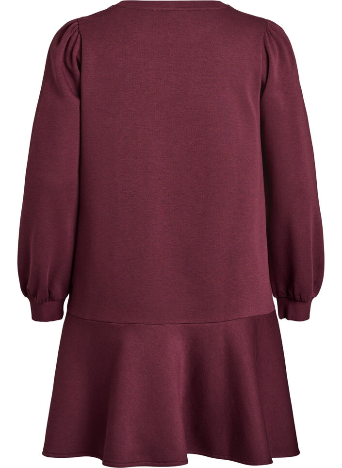 Kort sweatshirtklänning med volangdetalj, Mörk Bordeaux, Packshot image number 1