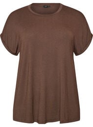 T-shirt i viskos med glitterr&auml;nder, Brun