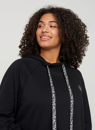 Sweatshirt med ficka och huva, Black, Model image number 2