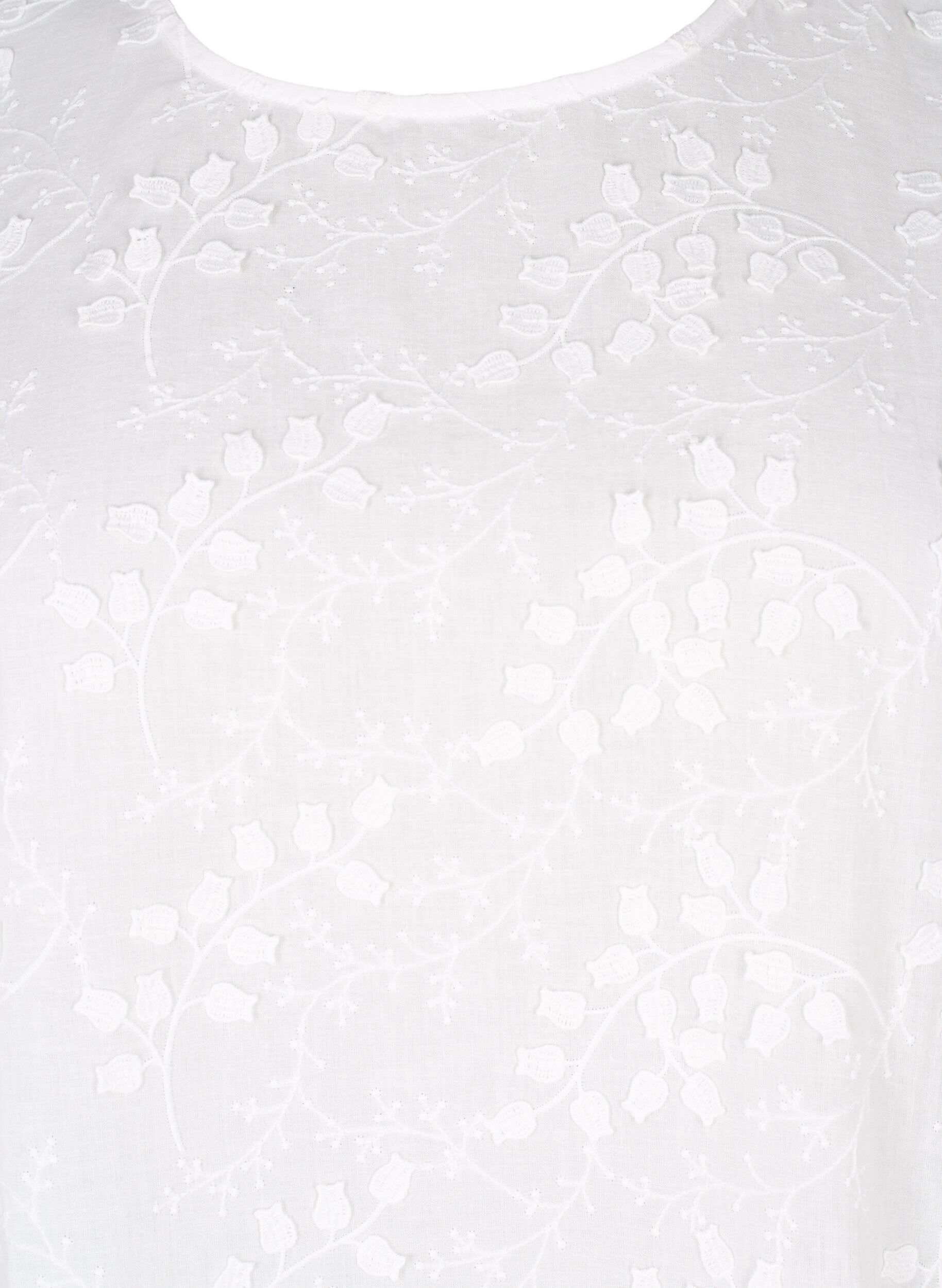 Zizzi Kort&auml;rmad blus med broderi och rund halsringning, Vit, Packshot image number 2